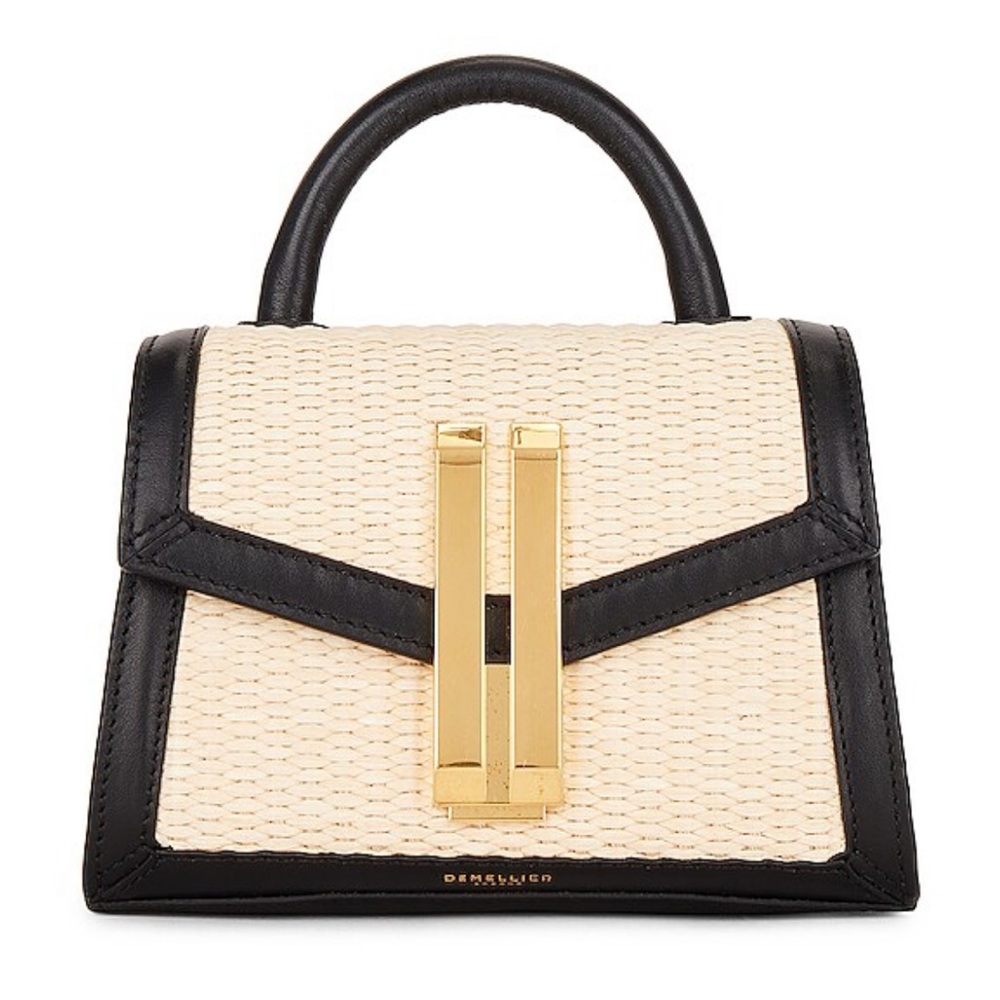 DeMellier Nano Montreal in Natural Raffia & Black Smooth
